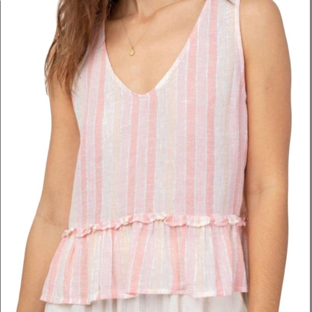 Rails Blush Peach Striped V Neck Pemplum Sleeveless Blouse Size L